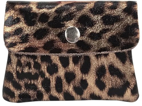 modamoda de P09 Damen Münzgeldbörse Geldbörse Portemonnaie Klein Leder Made in Italy P09, Farbe:Leo Rosabeige Metallic