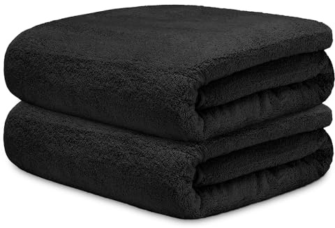 DECASATEXTIL Juego 2 Toallas Baño Extra Grandes 100x150cm Algodón 450g/m² – Toallas de Ducha Premium y Absorbentes para Hogar, SPA o Gimnasio (Negro)