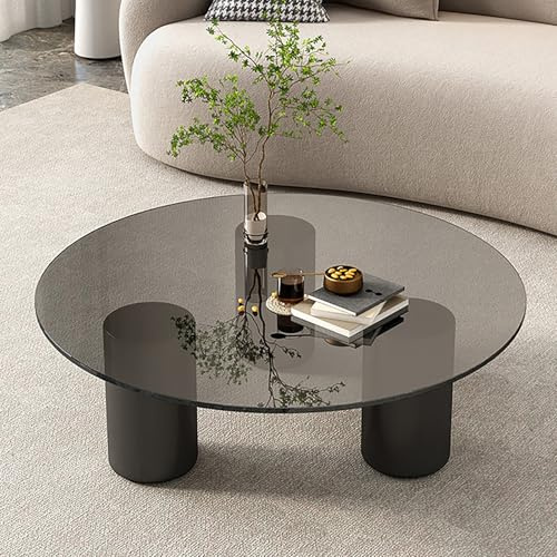 Nordivo Runder Couchtische Aus Gehärtetem Glas,Sofatisch Für Wohnzimmer,Moderne Kaffeetische,Stubentisch,für Wohnzimmer, Balkon Und Büro(Black,70cm/27.5in)
