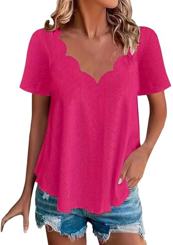 Cocila Maglietta da Donna Casual con Scollo A V Tinta Unita Comoda E Traspirante Maniche Corte V Giacca Mezze Maniche Camicette Bluse Camicia Donna Lino Azzurra di Nera Mezza Manica Bianca