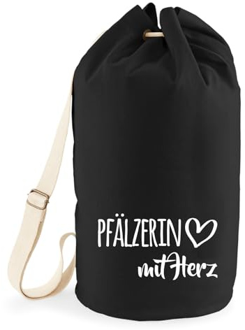 Huuraa Seesack Pfälzerin mit Herz 20 Liter Black Baumwolle Rucksack Geschenkidee