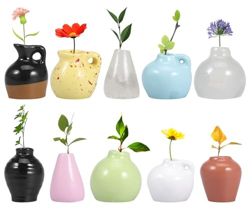 10Pcs Mini Vase Magnets for Fridge,Resin Vase Fridge Magnets,3D Flower Vases Decoration DIY Magnetic Vases for Home Office Kitchen Refrigerator Locker Decor (No Flower)