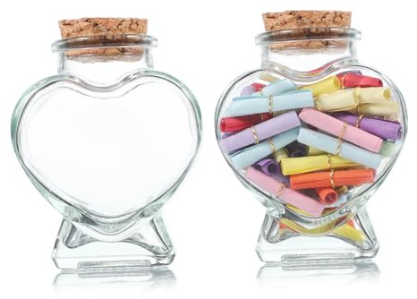 QUMIIRITY Herzförmige Glasflaschen mit Korken 2 Stück 50ml Süßigkeiten Glas Behälter zum Befüllen für Selbstgemacht Geburtstagsgeschenke und Dekoration