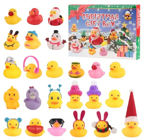 24 Tage Duck Advent Calendar - Kreativer Rubber Adventskalender Kids, Beliebte Adventskalender Ente, Gummienten Spiele für Kinder, Weihnachte Weihnachtskalender, Badetiere für Mädchen Jungen (Gelb A)