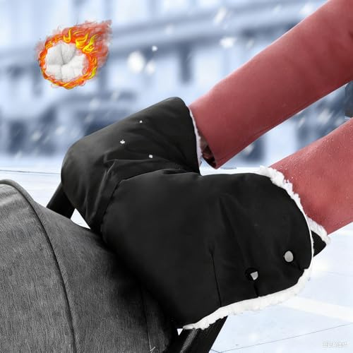 NINESPRING Kinderwagen Handwärmer,Schwarz Handwärmer Für Kinderwagen Wasserfest Winddicht,Handwärmer Kinderwagen Universal,Kinderwagenmuff mit Warme Fleece,Handwärmer Für Buggy Zubehör,Dicke