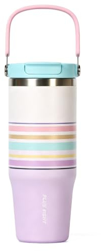 pluseight Stainless Steel Tumbler with Straw, 1000ml/32oz Travel Mug with Handle,Leakproof Reusable Travel Mug, Keeps Cold for 24H or Hot 12H, Fit in Car Cup Holder (Gradient Line)