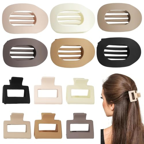 16 pinzas planas para el cabello para mujer, 6 grandes y 6 pequeñas, mate, fuerte, accesorios para el cabello para mujeres y niñas, pinzas planas de diseño curvado para tumbarse, conducir, cabello