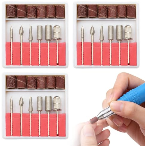 Nail Grinding Bits, 3pcs Nail Drill Bits with Mini Sanding Bands | Manicure Diamond Nail Bits Set for Electric Nail Files Drill Machine (Silver)