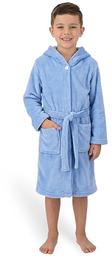 Gräfenstayn Bademantel Kinder & Teenager aus Fleece mit Knopf und Kapuze– OEKO-TEX 100 – Flauschiger Kinderbademantel für Jungen & Mädchen