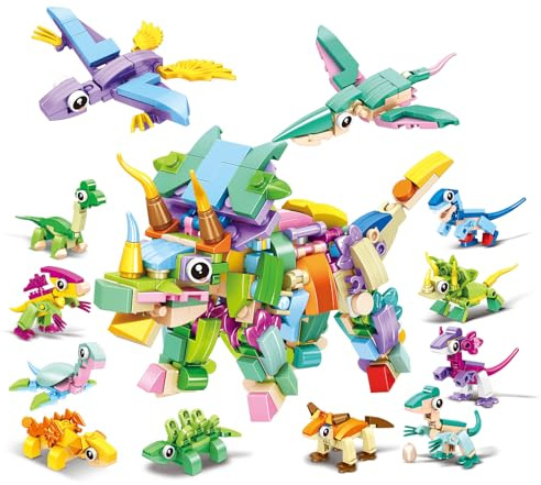 Lixstyea 12 in 1 Mini Bausteine Dinosaurier Set - 12 Stück Tiere Klemmbausteine Spielzeug Set, Mitgebsel Kindergeburtstag, Dino Mitgebsel Geschenke Kinder 6-12 Jahre Mädchen Jungen