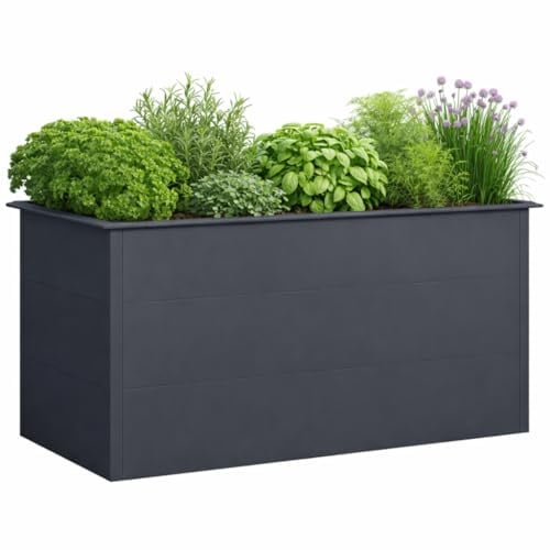 Green Spirit Hochbeet mit Schneckenkante, Anthrazit, Galvanisierter Stahl Pulverbeschichtet, 150 x 75 x 77 cm, Metall