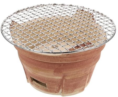 SUPVOX Réchaud à Charbon de Bois Mini Portable en Terre Cuite Marron, Four Barbecue de Camping Multifonction avec Grille Incluse, Outil de Cuisson D'extérieur pour Couleur Aléatoire