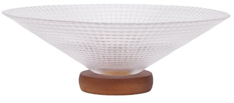Bewinner Glass Fruit Bowl with Footed Base, Vintage Grid Texture Decorative Bowl for Snacks, Nuts, Candies, and Salads, 9.8 X 3.3 Inches