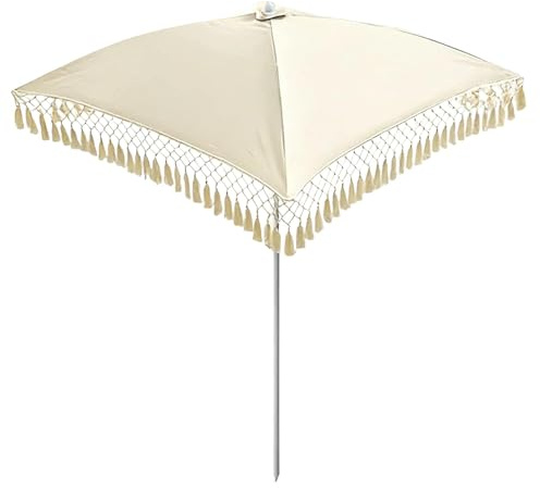 XOBRJQZ Sombrilla de Playa Rectangular de 120 X 120 cm con Flecos Boho, UPF 50+, Sombrilla de Jardín de Poliéster, Parasol Portátil para Terraza, Camping