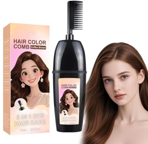 Peine Tinte 3 En 1 Con Aplicador Integrado, Fórmula Suave Con Extractos Vegetales, Retocador De Raíces Y Tinte De Cobertura Total Para Hombres Y Mujeres (Coffee Brown)