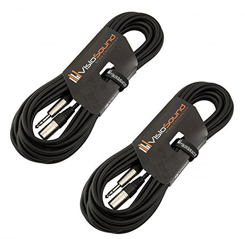 2 x Male XLR to 6.35mm Stereo Jack Lead/Balanced Signal Patch Cable / 2 Pack 10m Black/Black