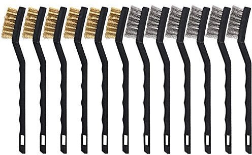 FOGAWA 12Pcs Small Wire Brush Set Brass Wire Brush Metal Rust Remover Brushes Stainless Steel Metal Brush for Cleaning Rust 3D Printer Nozzle Welding Slag Dirt with Curved Handle