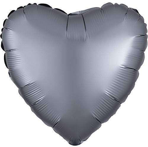 Amscan 39917-02 Herz Folienballon in Herzform, Graphit, Satin, Luxe, 1 Stück, 18