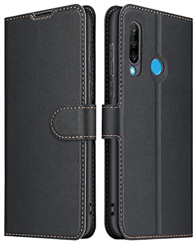 ELESNOW Cover per Huawei P30 Lite / P30 Lite New Edition, Flip Wallet Case Custodia per Huawei P30 Lite / P30 Lite New Edition (Nero)