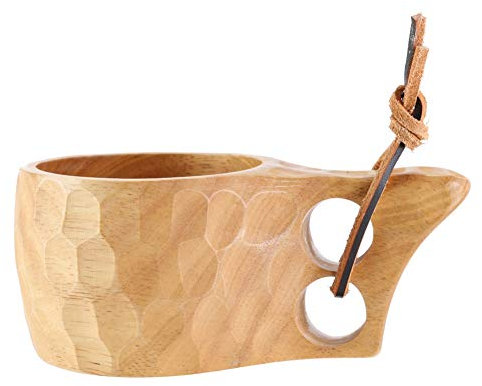 Artbro Kuksa Tazza in legno tradizionale Finlandia, con cordino in pelle, per campeggio, per attività all'aperto, caffè, resistente, leggera, fatta a mano, ecologica