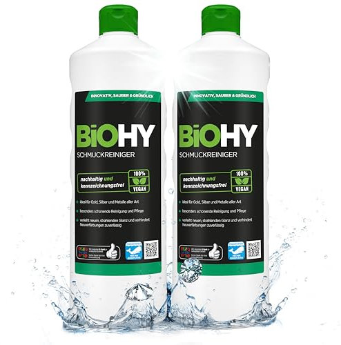 BiOHY Schmuckreiniger (2 x 1 liter) | Aktive Glanzformel | flüssiges Konzentrat für jedes Ultraschallgerät | für Uhren, Schmuck und Edelmetalle | effektive Ultraschall Reinigung
