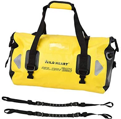 WILD HEART wasserdichte Reisetasche, 40 l 66 l, 100 l,Netztasche für Kajakfahren, Camping, Bootfahren, Fahrrad, Motorrad (66L gelber Doppelboden mit Bindeseil)