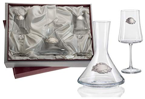 Juego de vino personalizado con decantador decoración plata bilaminada 925