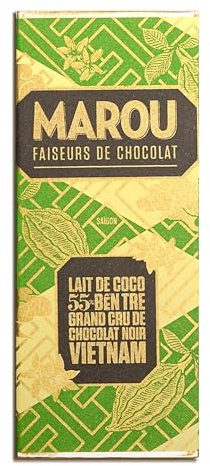 MAROU - Mini Tablette Chocolat Noir 55% Lait de Coco - Grand Cru Ben Tre - 24 g - Sans Lécithine, Sans Gluten - Origine Vietnam
