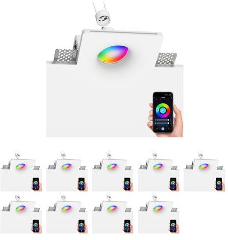ledscom.de 10 Stück LED Gips Einbaustrahler GIEDI DIY, inkl. Smart Home RGBW GU10 LED Lampe, 5,41W, 473lm