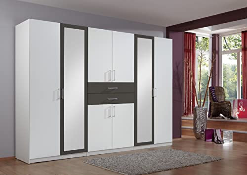 möbelando Kleiderschrank Drehtürenschrank Schlafzimmerschrank Schrank Schlafen Drugi II Weiß/Graphit