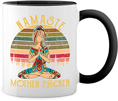 Namaste Mother fucker Yoga SymbolBBB Blanca taza de café con RIM Negro y manija Mug