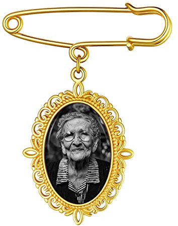 Custom4U Personalisierte Oval Foto-Brosche mit Bildgravur Memorial Brautstrauß Fotoanhänger mit Bild Edelstahl DIY Broschen Anstecker Gold Erinnerungsschmuck Geschenke
