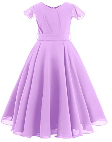 Vestido largo de gasa para niña de flores, vestido de princesa para boda, primera comunión, línea A, vestido de dama de honor, violeta claro, 7-8 Años