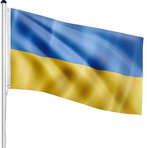 FLAGMASTER Teleskop Fahnenmast Aluminium 6,50m, 5-Fach höhenverstellbar, 30 Verschiedene Fahnen zur Wahl, Komplettset mit Bodenhülse