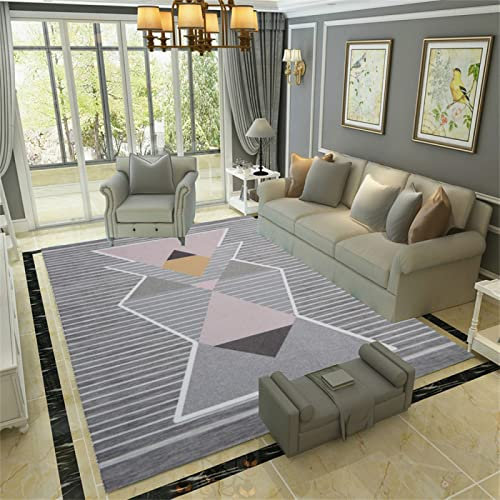 RUGMRZ Teppich Für Balkon Wasserfest Waschbare Grau Rosa Geometrisches Muster Modern Maschinenwaschbar Webteppich 60X90CM