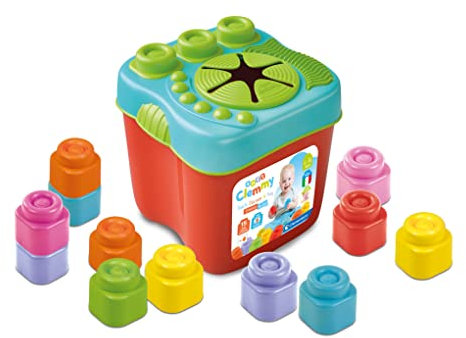 Clementoni Soft Clemmy Sensorischer Eimer 17807 – Mit 15 weichen Bausteinen für Babys & Kleinkinder ab 6 Monaten – Sensorik-Spielzeug zum Stapeln & Greifen – Waschbar & sicher – Geschenkidee