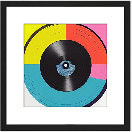 Wee Blue Coo Abstract Retro Pop Art Vinyl Record Sixties Colourful Yellow Red Pink Blue Painting Square Wooden Framed Wall Art Print Picture 8X8 Inch