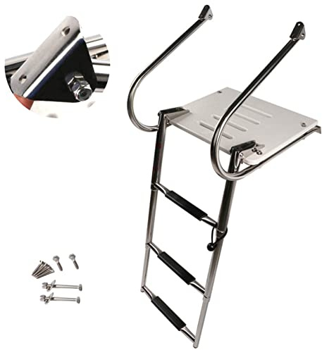 FUTURUP Boat Universal Swim Fiberglass Platform Under Mount Telescopic Ladder with 2 Handrails, 3 Step in/Outboard (Adjustable Installation Angle)