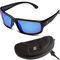LMAB schwimmende Polbrille, Polarisationsbrille Angeln, Modell Iris, mit Etui und Tasche (Matte Black/Blue Revo)