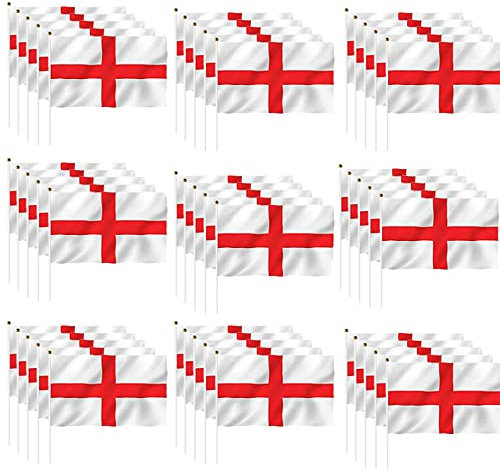 50 Pieces Small England Stick Flag Hand Held Bunting Flag St George’s Day English Supporter Sports Waving Flag Football Fans Festival Celebration Party Angles Parades 14x21cm National Day