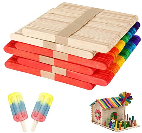 TZQFROCE 400 Stück Eisstiele Holz Bunte Holzstiele Eisstiele zum basteln Eisstäbchen Holzstäbchen Bunt Eisstiele aus Holz 7 Farben für Eiscreme DIY Handwerk Bastelarbeiten