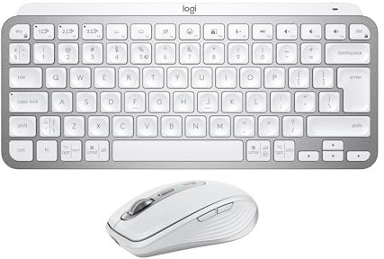 Logitech MX Keys Mini Keyboard + MX Anywhere 3S Wireless Mouse - Fluid Typing, Backlit Keys, Fast Scrolling, USB-C, Bluetooth, Compact, Multi-OS Compatible, QWERTY UK English - Pale Grey