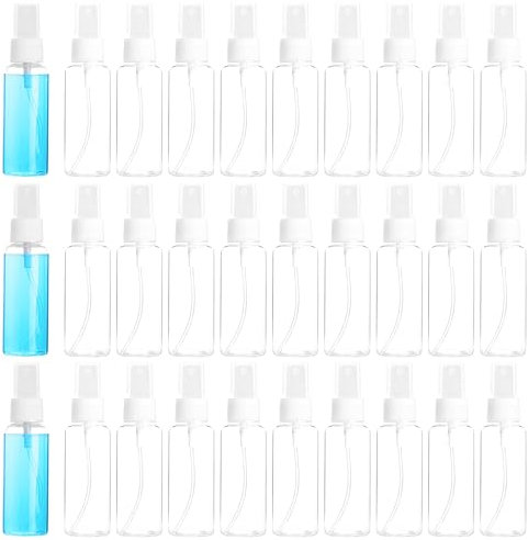 BELLE VOUS Atomizador perfume recargable - 30x Bote spray pulverizador de 50 ml - 30x Mini Botella Spray Pulverizador para Agua Perfumes Aceites Esenciales Limpieza - Tamaño viaje