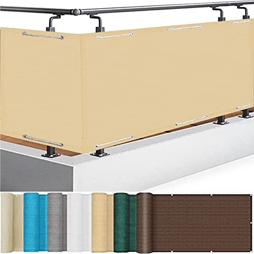 Balkon Sichtschutz 80 x 600 cm UV- und Wetterbeständig Sichtschutzmatte mit Ösen Nylon Kabelbinder und Kordel für Balkongeländer Garten, Creme Farben