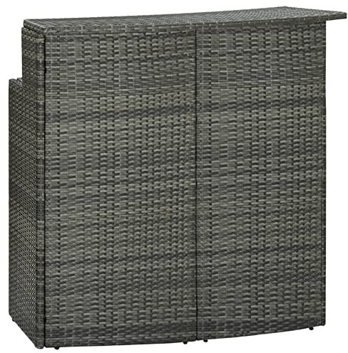 Homgoday Garten Bartisch mit 2 Ablageflächen Gartentisch Balkontisch Terrassentisch Stehtisch Bistrotisch Partytisch Bistrotisch Grau 120x55x110 cm Poly Rattan
