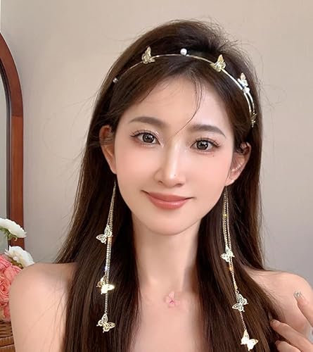 BSLVWG Strass Wassertropfen Kopf Kette Silber Headwear Kristall Stirn Stirnband Hochzeit Braut Haar Kette Headpiece Pageant Kostüm Haar Zubehör für Frauen und Mädchen (02)