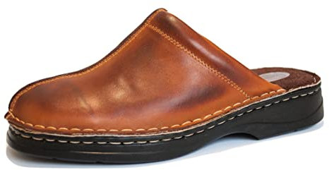 Kristian Shoes 30 Chausson Homme - Pantoufles en Cuir Fait à la Main dans l'UE - Sabot Homme Élégant et Confortable pour Intérieur et Extérieur, Idéal pour Toutes Saisons - Marron 42