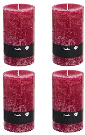 Stumpenkerzen Rustic 4er Set - Stumpenkerze, Blockkerze, Kerze, Adventskranz, Advent - Kein Ruß - (7x13, Cardinal Red, 4)