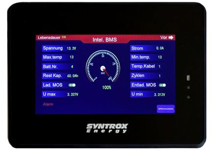 Syntrox Externes Display, LiFePO4 Batterien, 12V, 24V, Ladestand, Batteriekapazität, Überladungserkennung, Touchscreen, Energieeffizienz Überwachung, Robust (12V)