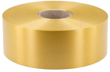 Geschenkband Ringelband 50mm x 100m wasserfest - 30 FARBEN in 5/10/19/31/50mm - Dekoband aus Kunststoff - Polyband Schleifenband zum Basteln von Weihnachtssternen & Autoschleifen - Gold